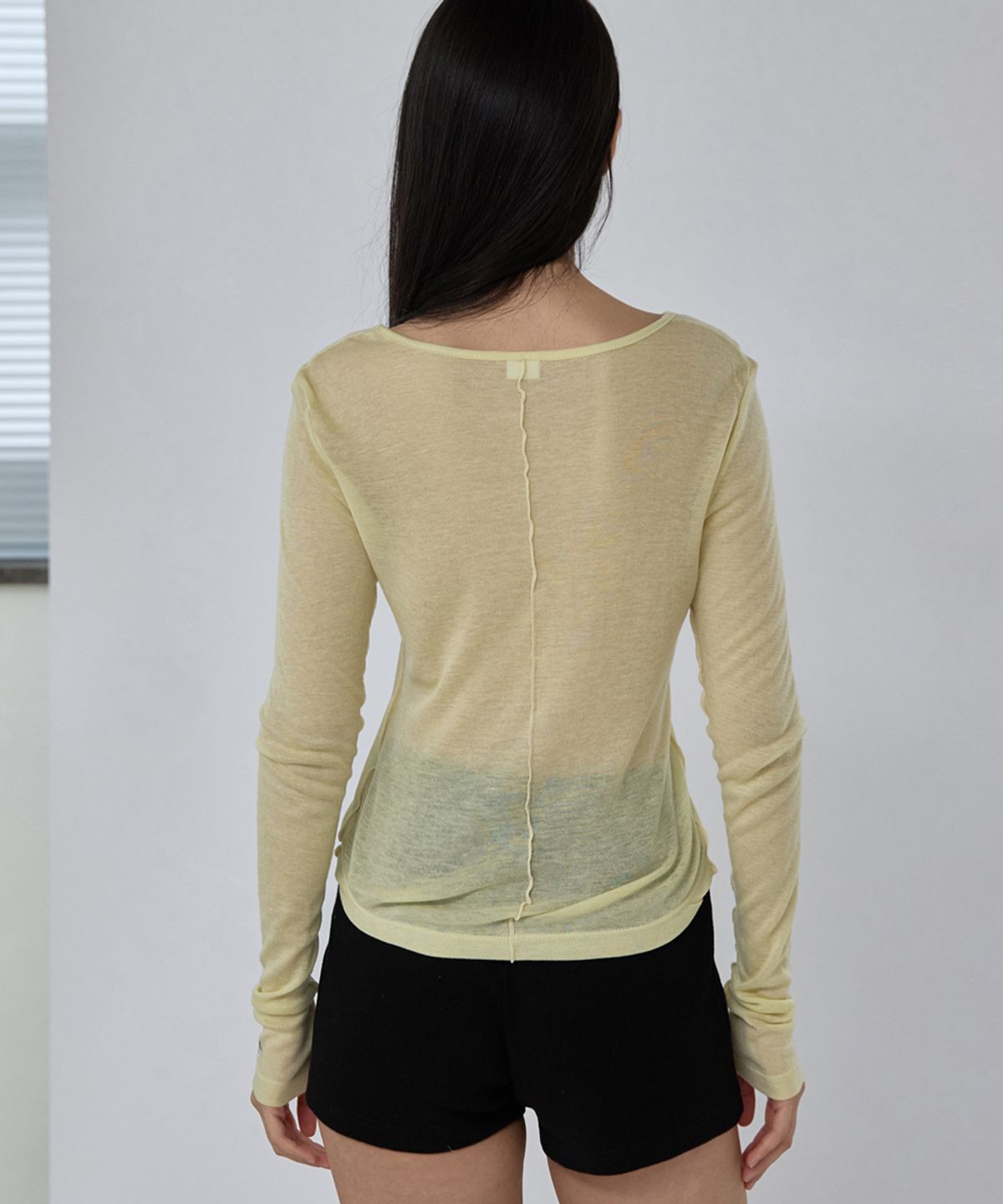 렌세(RENSE) Sheer Layered Long Sleeve Tee Yellow