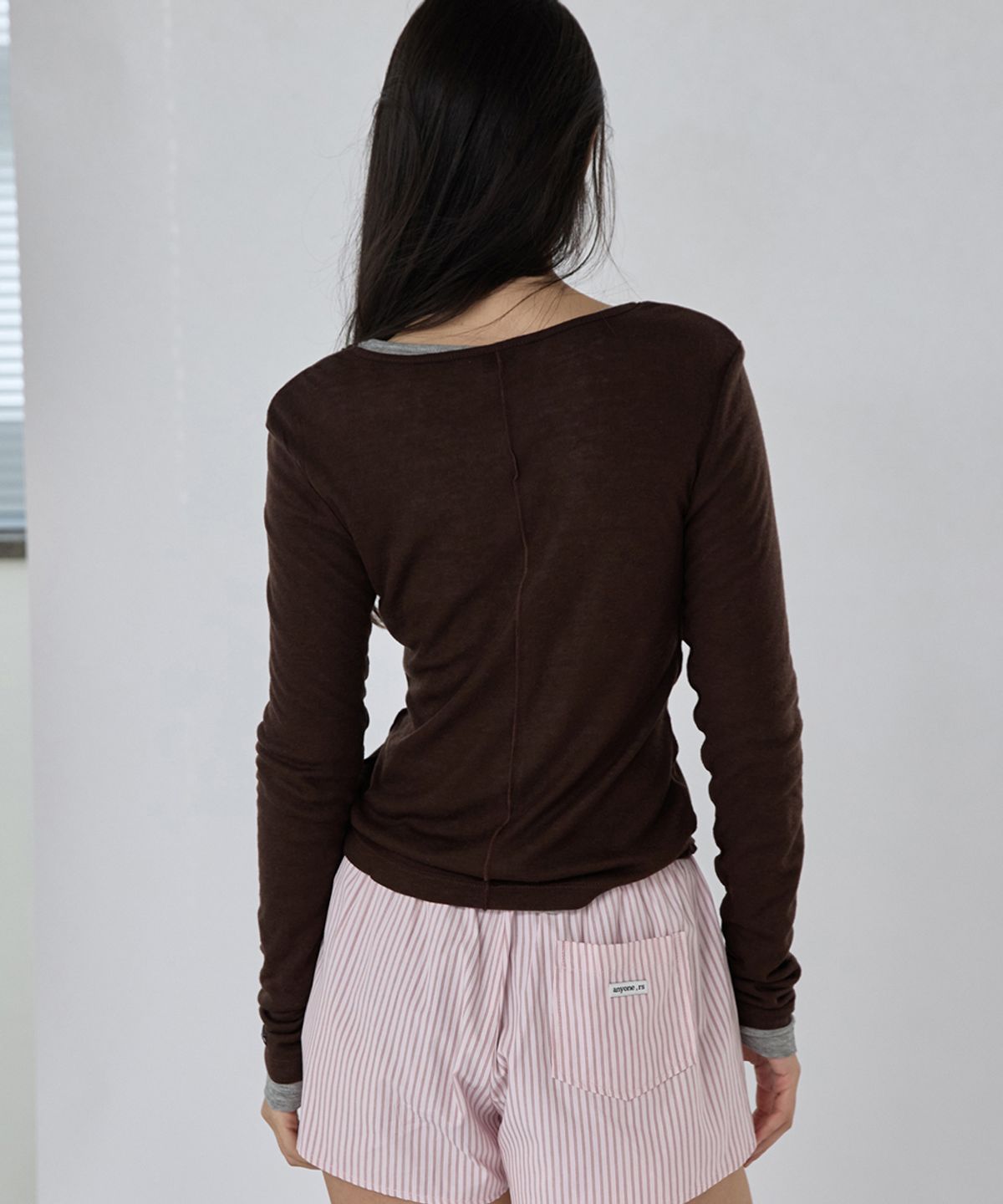 렌세(RENSE) Sheer Layered Long Sleeve Tee Brown