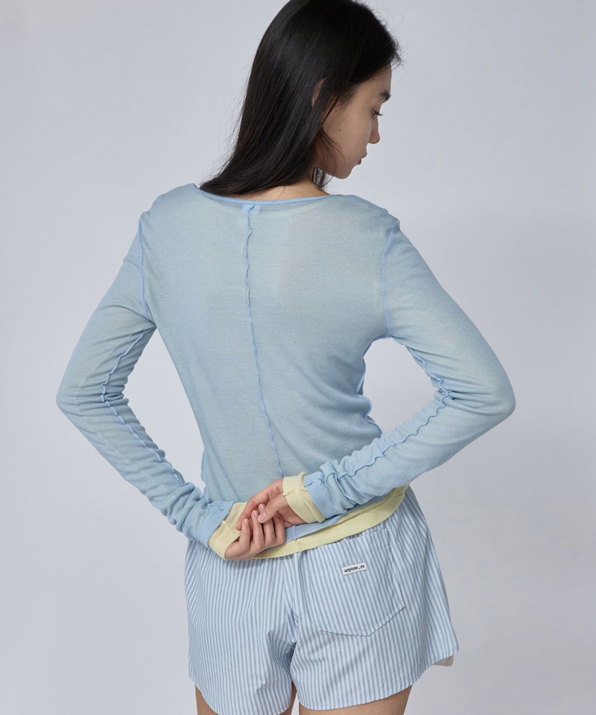 렌세(RENSE) Sheer Layered Long Sleeve Tee Blue