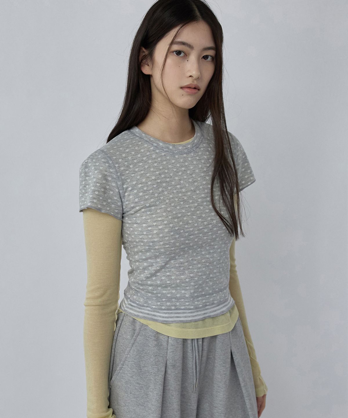 렌세(RENSE) Mini Heart Tee Melange Gray