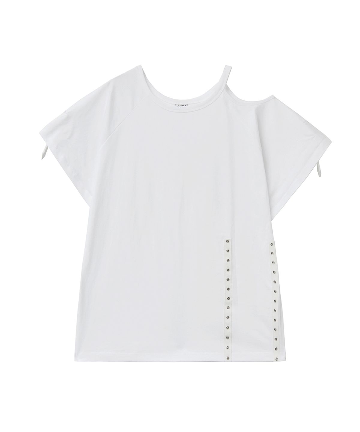 렌세(RENSE) One Shoulder Line Snap Tee White