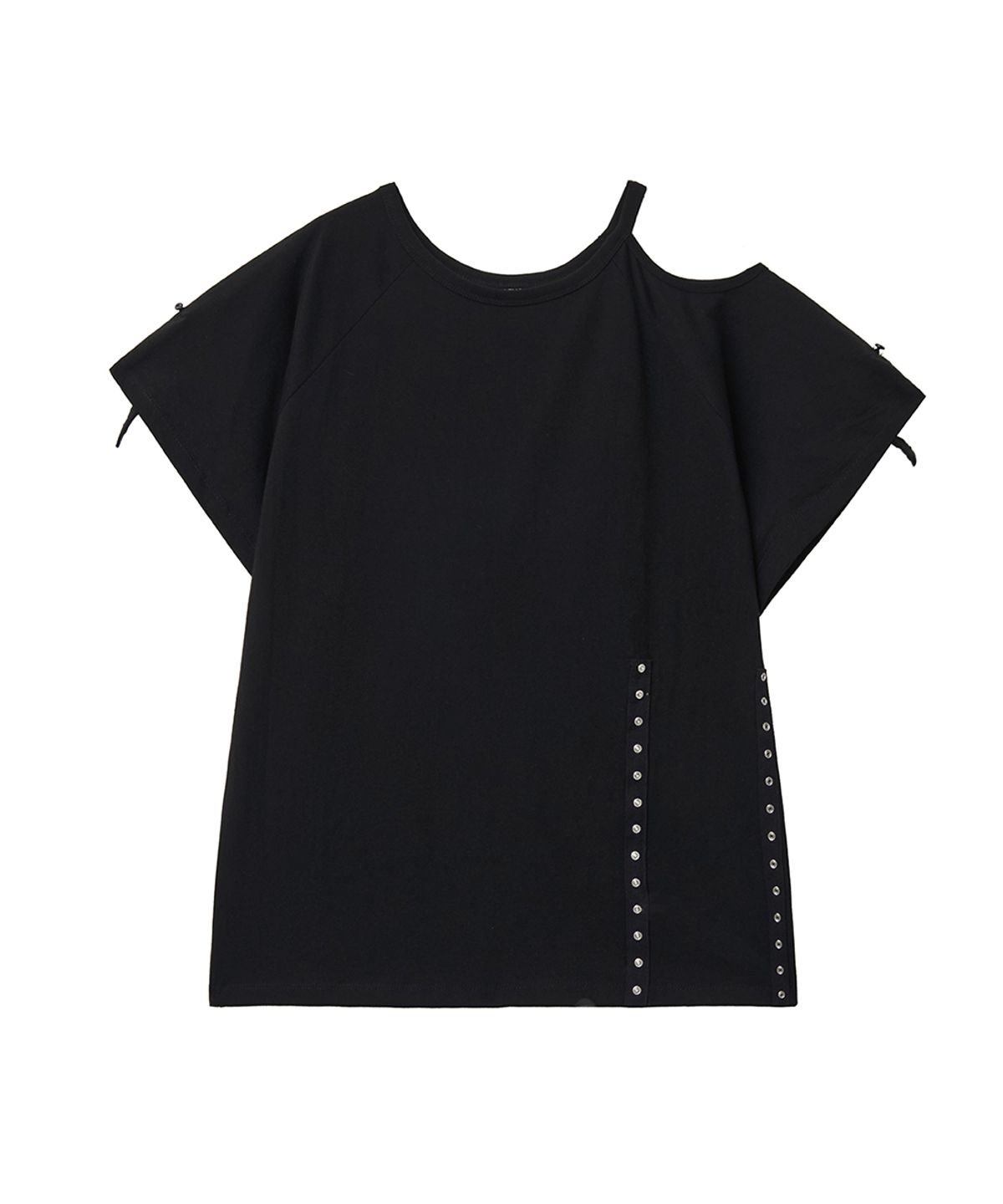 렌세(RENSE) One Shoulder Line Snap Tee Black
