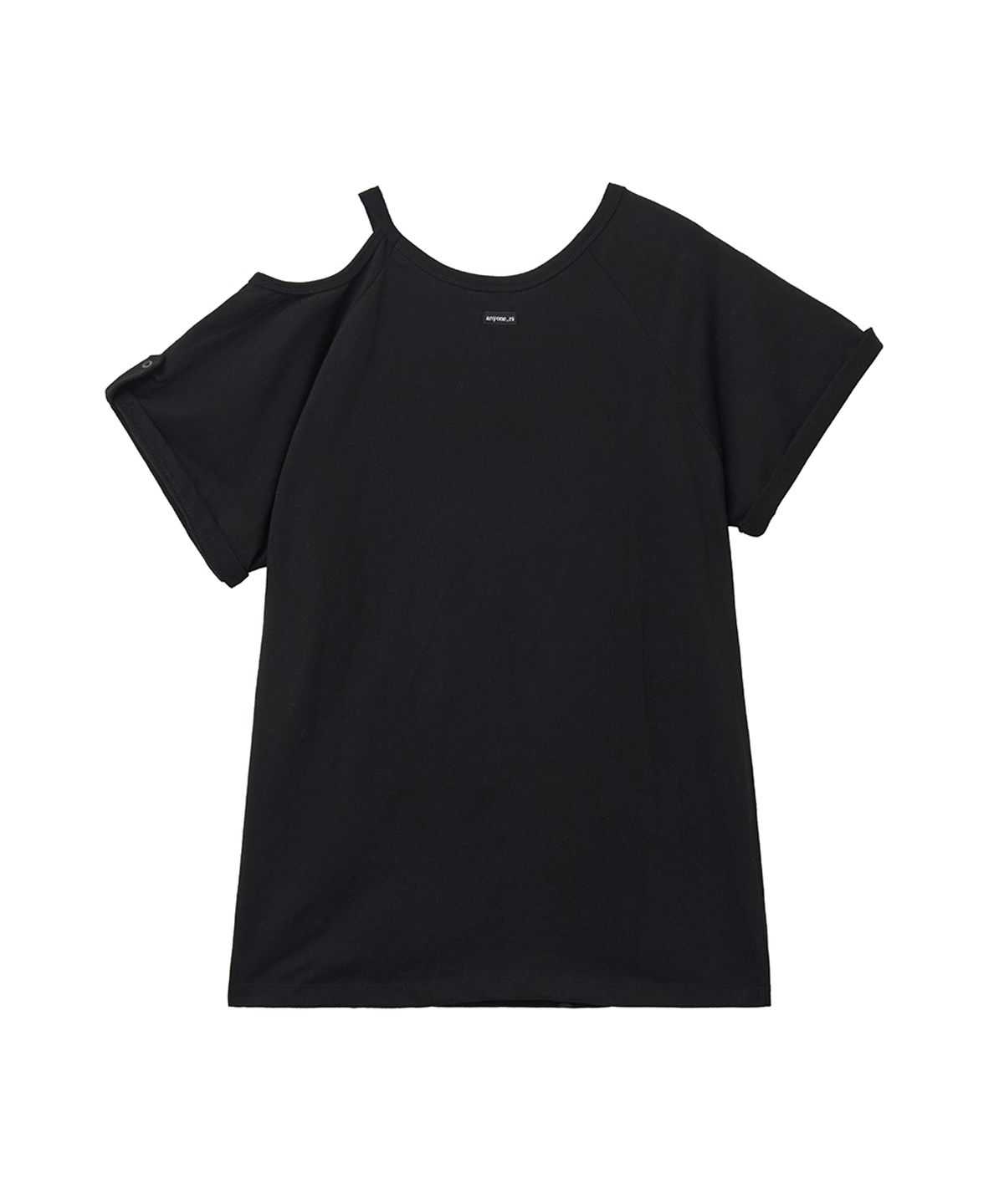 렌세(RENSE) One Shoulder Line Snap Tee Black