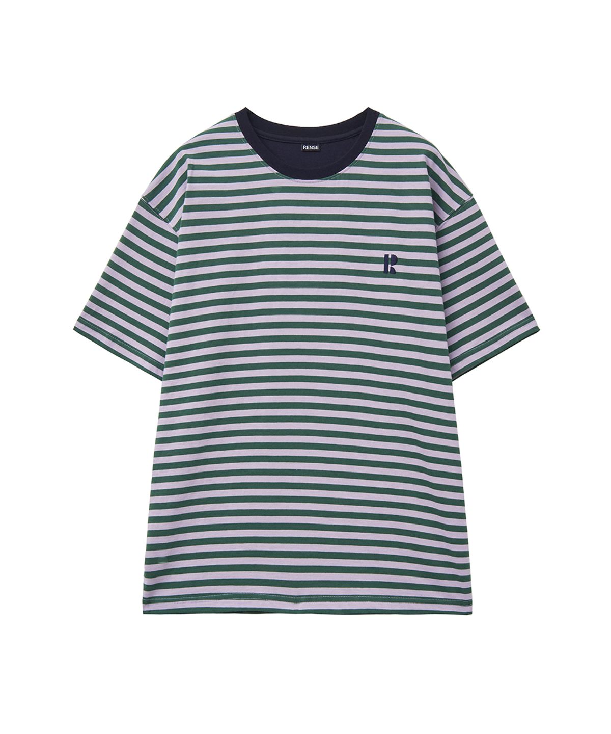 렌세(RENSE) Oversized Logo Stripe Tee Purple
