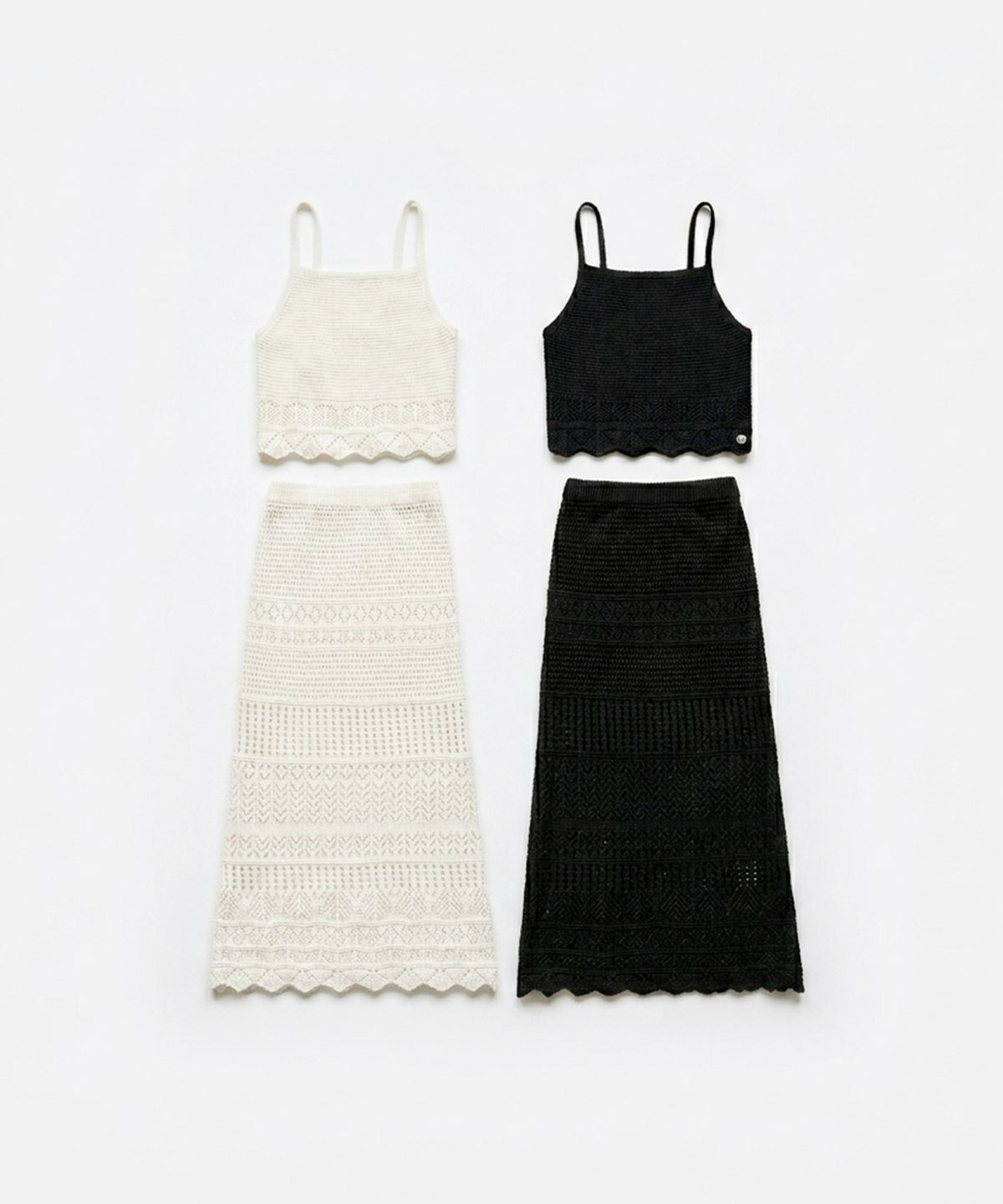 몽돌(MONGDOL) [SET] 크로쉐 니트 나시 & 스커트 커버업 MDSW012_2 Colors