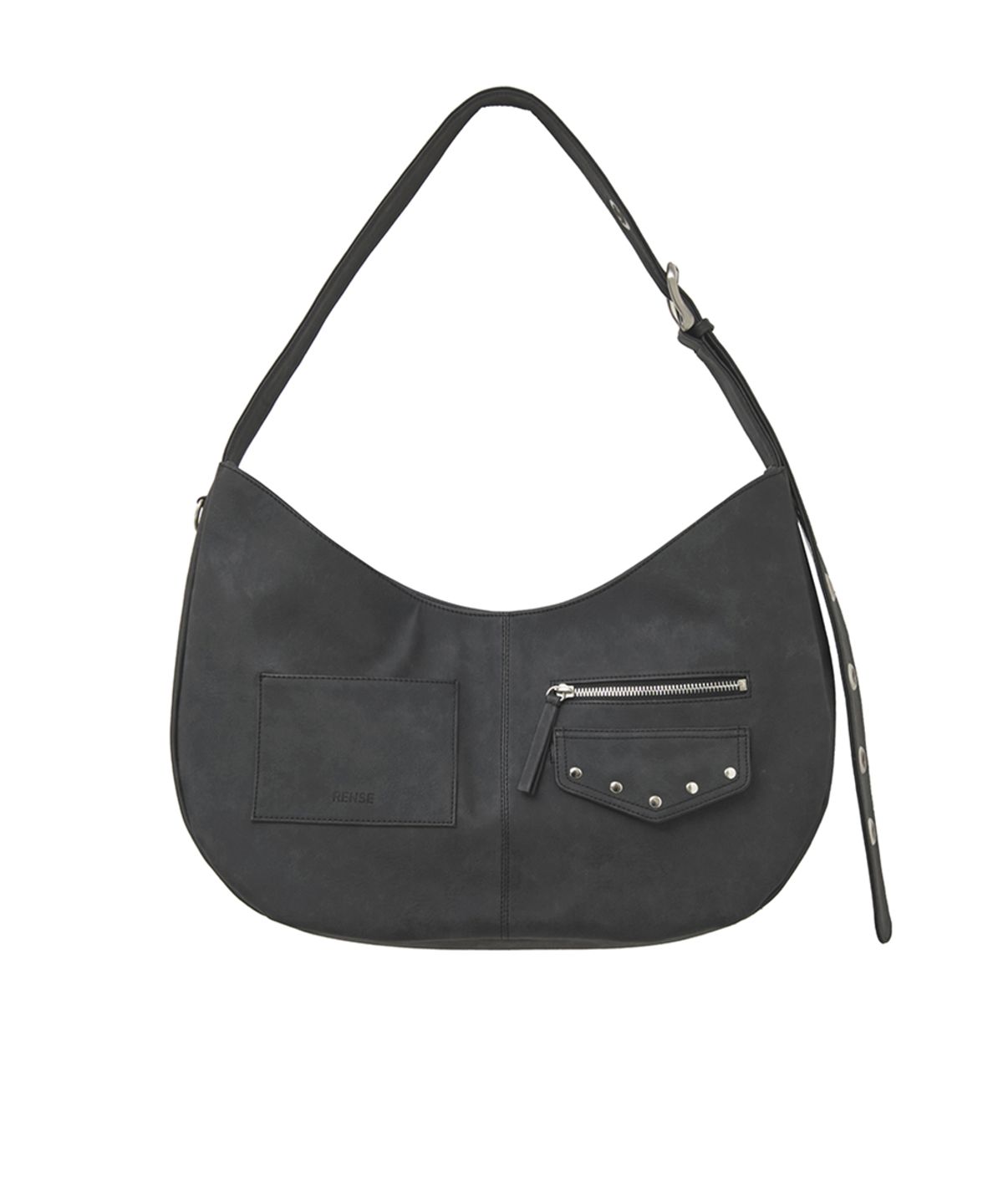 렌세(RENSE) Eyelet washing leather Shoulder Bag Black