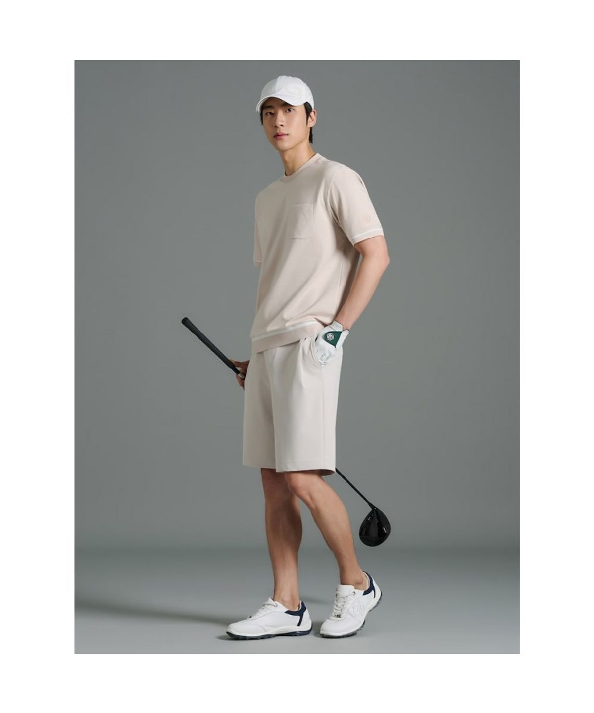 빈폴골프(BEANPOLE GOLF) 남성 소매 배색 라운드 티셔츠 - 베이지