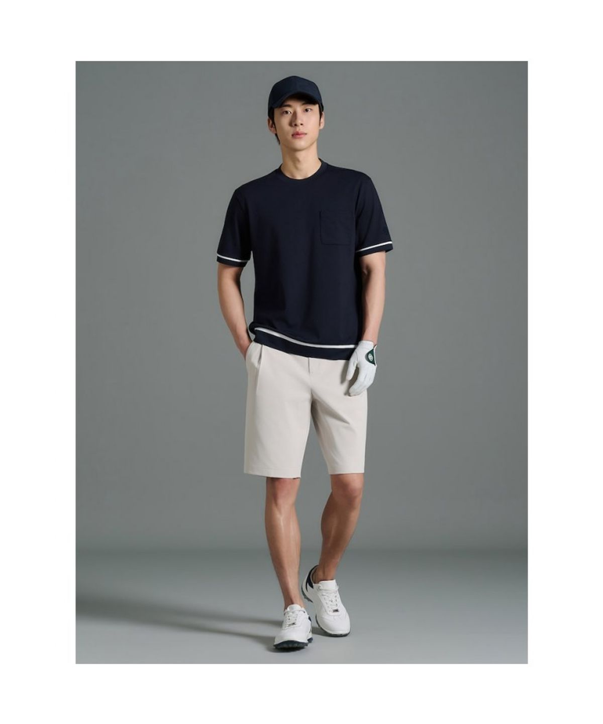 빈폴골프(BEANPOLE GOLF) 남성 소매 배색 라운드 티셔츠 - 네이비