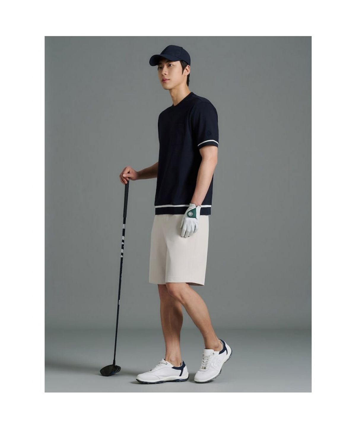 빈폴골프(BEANPOLE GOLF) 남성 소매 배색 라운드 티셔츠 - 네이비