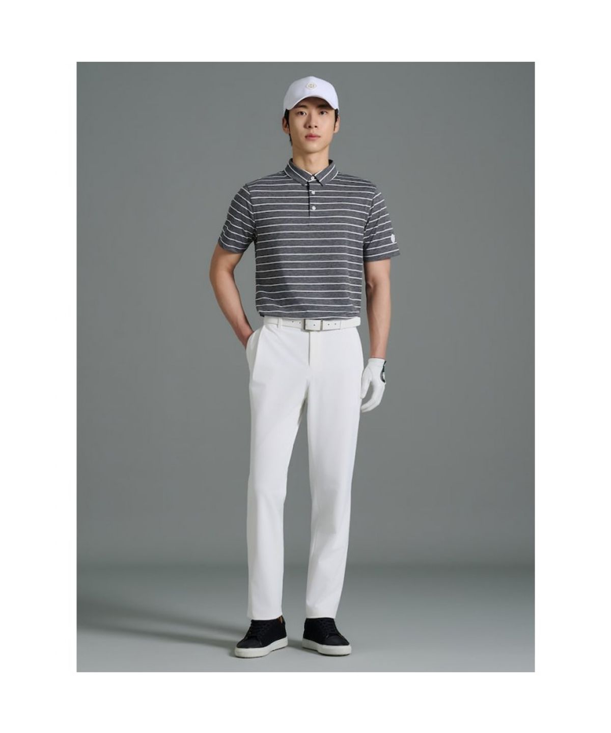 빈폴골프(BEANPOLE GOLF) 남성 스트라이프 반소매 티셔츠 - 그레이