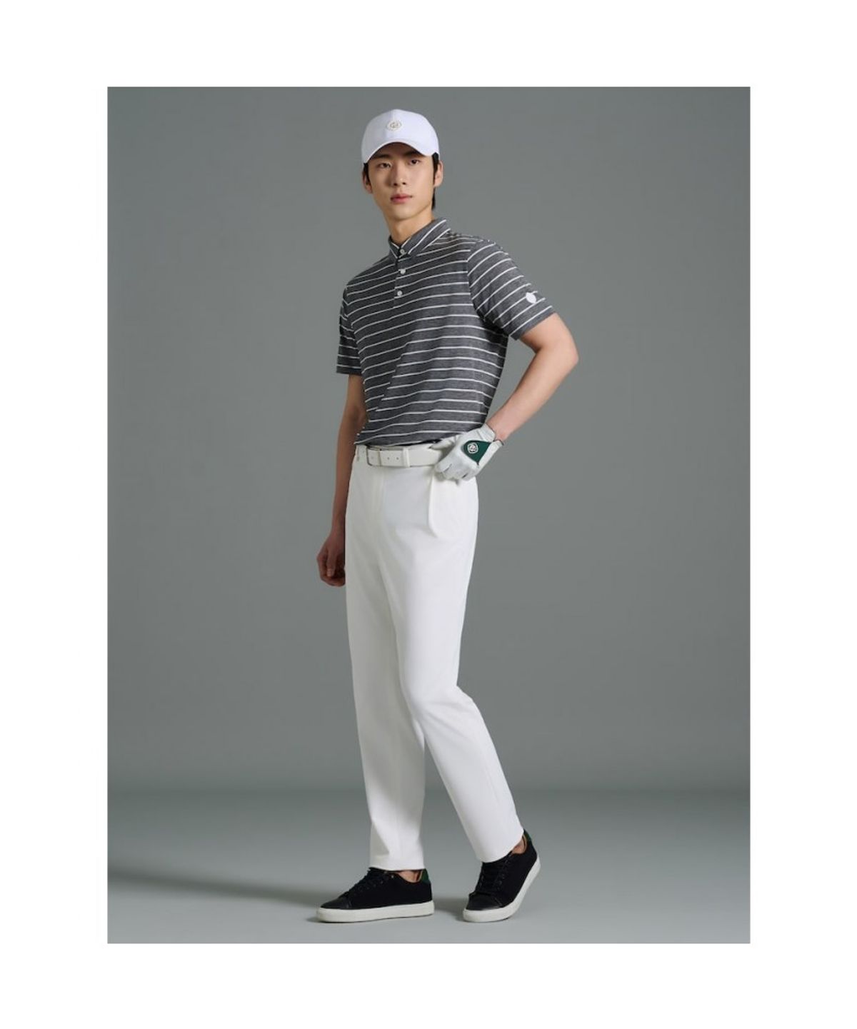 빈폴골프(BEANPOLE GOLF) 남성 스트라이프 반소매 티셔츠 - 그레이