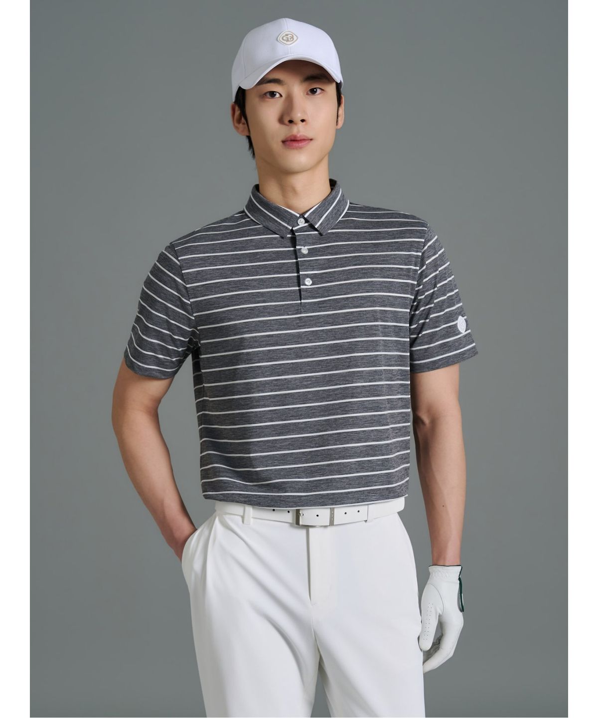 빈폴골프(BEANPOLE GOLF) 남성 스트라이프 반소매 티셔츠 - 그레이