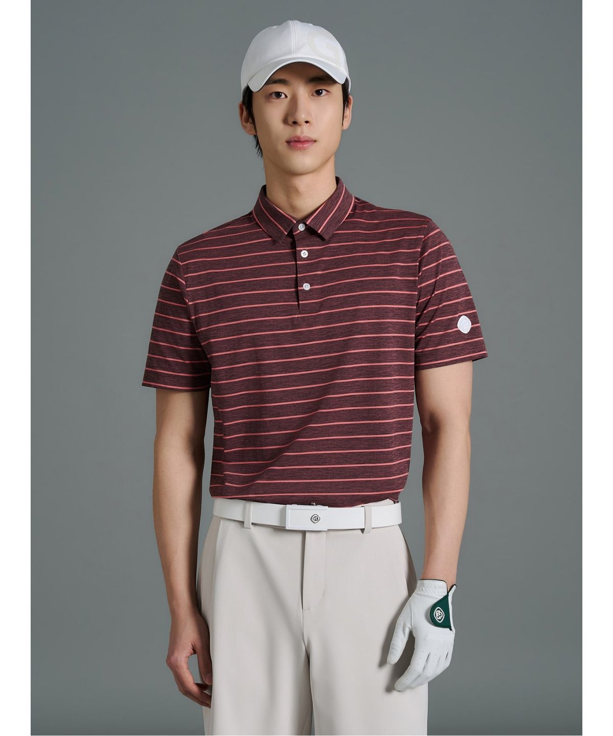 빈폴골프(BEANPOLE GOLF) 남성 스트라이프 반소매 티셔츠 - 레드
