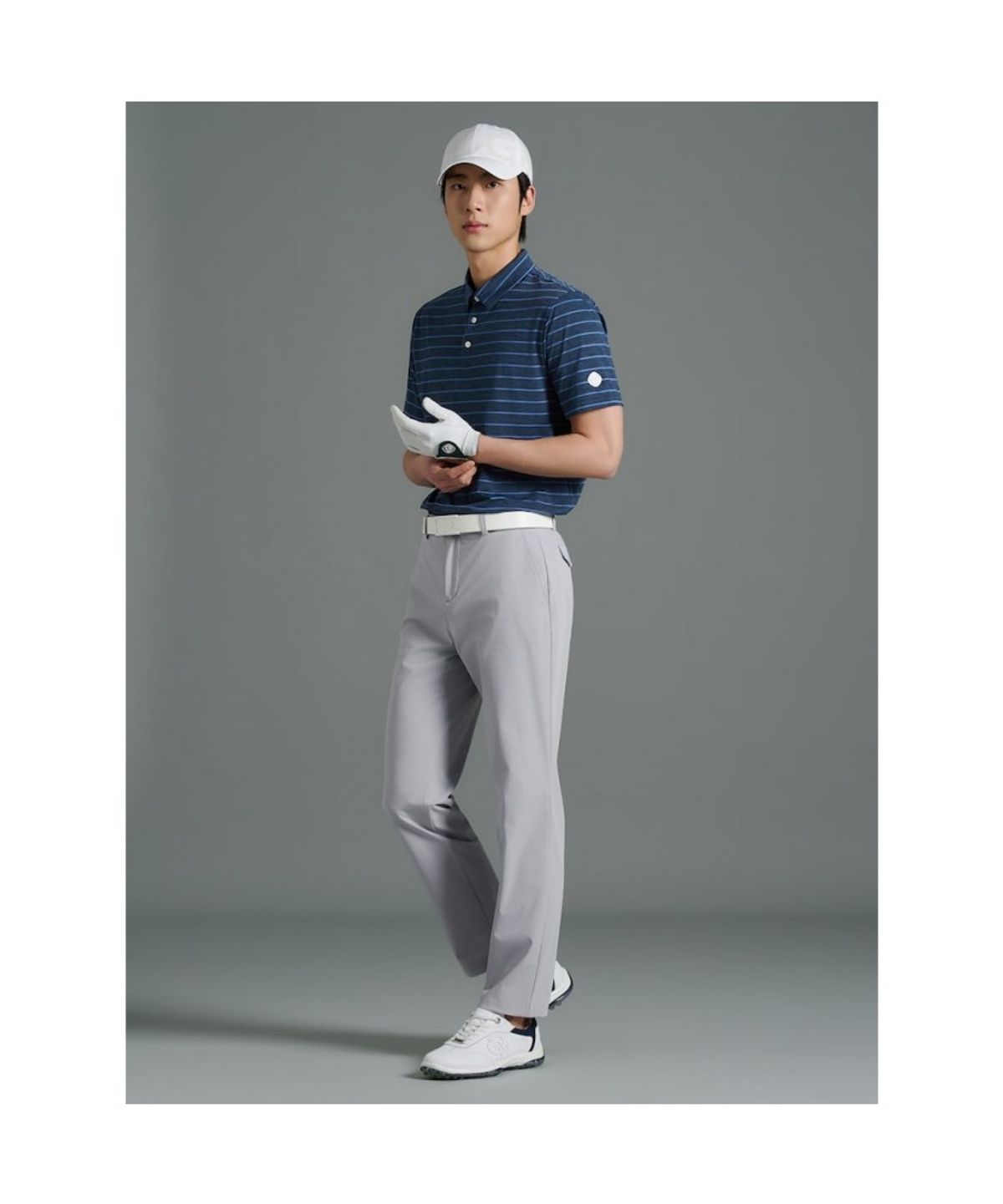 빈폴골프(BEANPOLE GOLF) 남성 스트라이프 반소매 티셔츠 - 블루