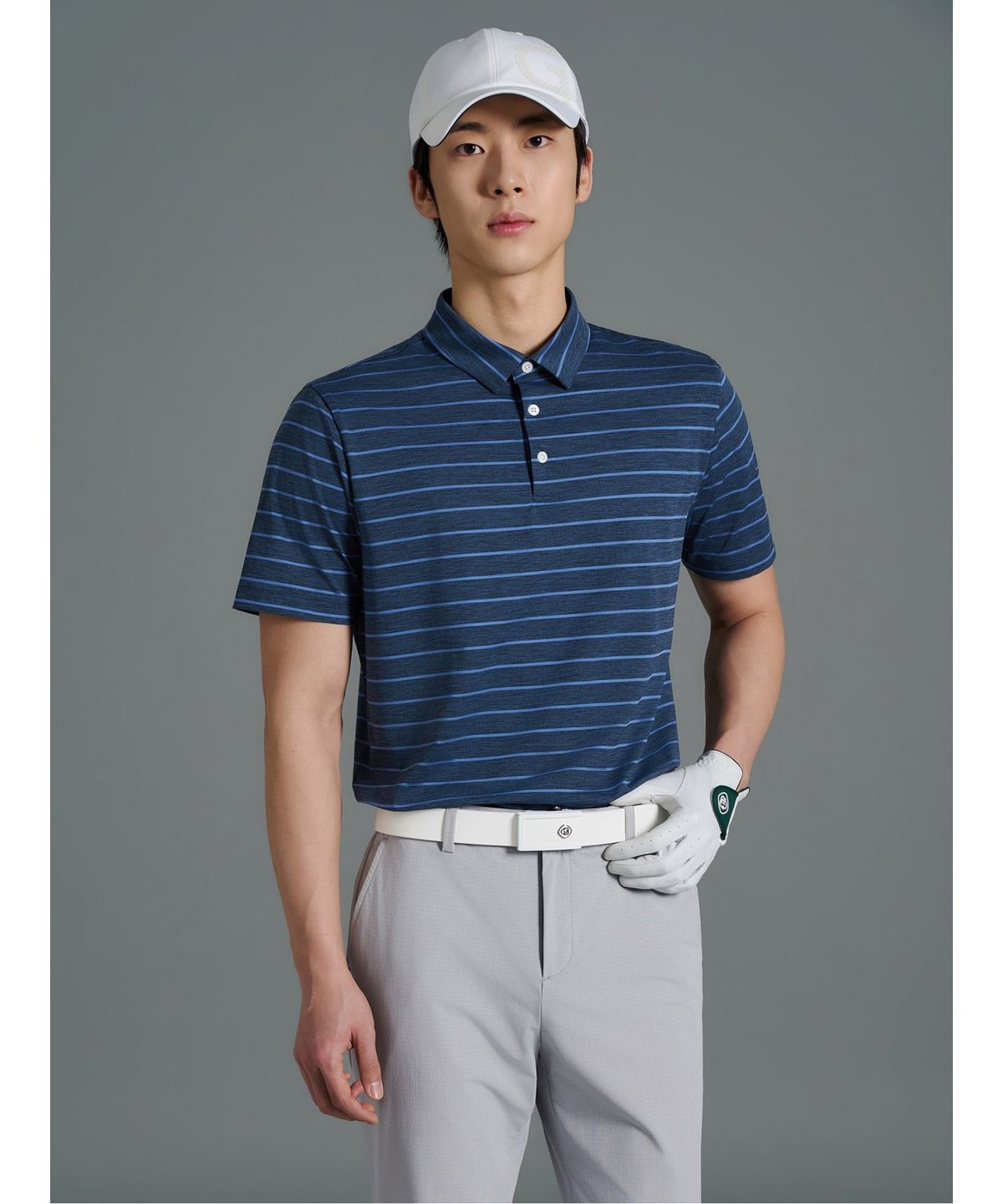 빈폴골프(BEANPOLE GOLF) 남성 스트라이프 반소매 티셔츠 - 블루