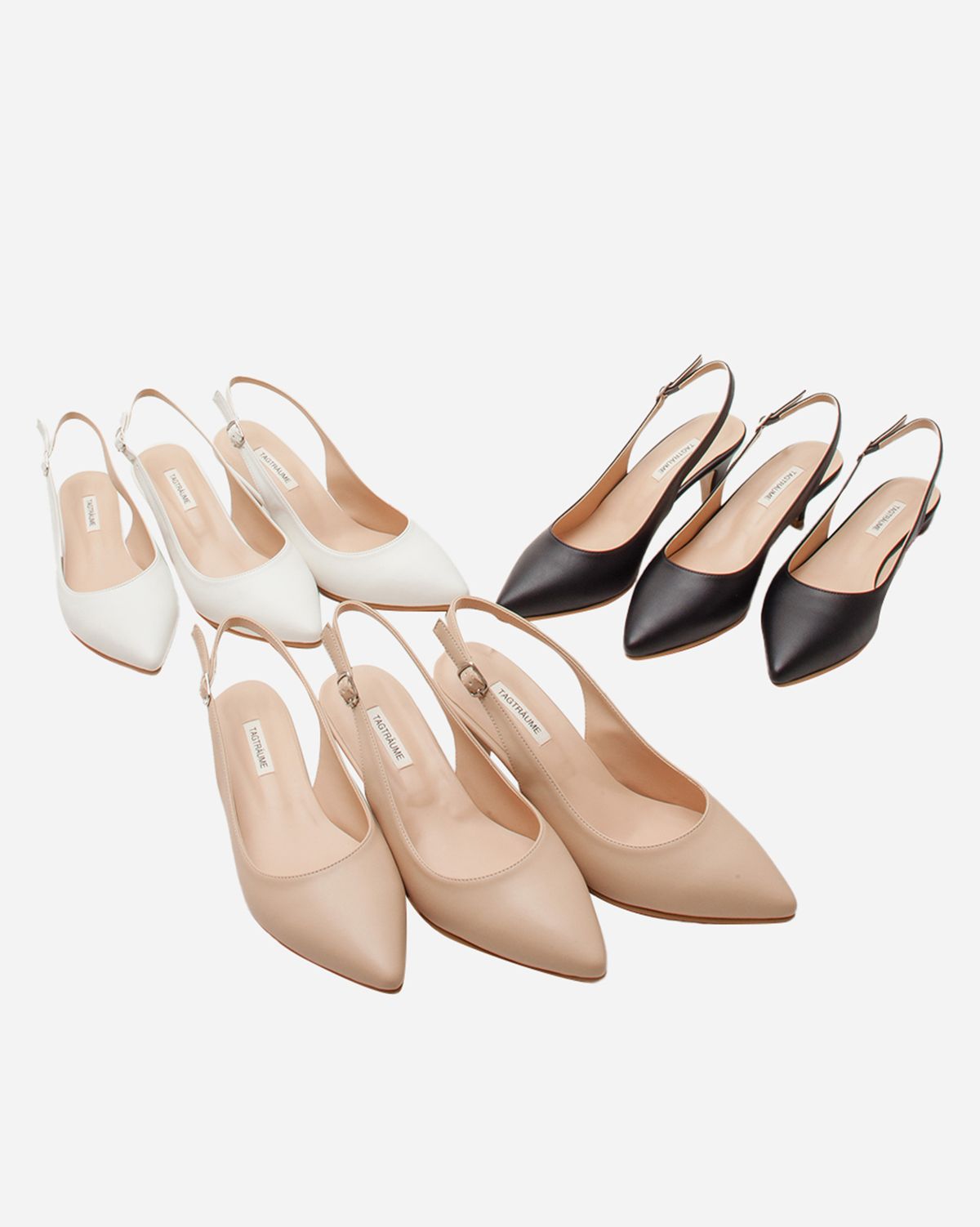 타크트로이메(TAGTRAUME) Root 루트 베이직 포인티드 슬링백 3-TYPE HEEL 슈즈 I 국내 제작 수제화_220-270mm