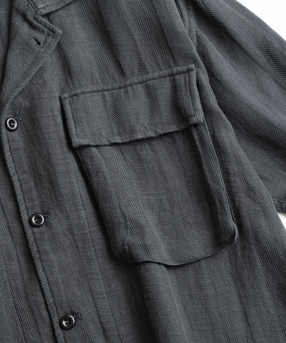 비헤비어(BEHEAVYER) DYED HBT LINEN M43 1/2 SHIRTS anthracite