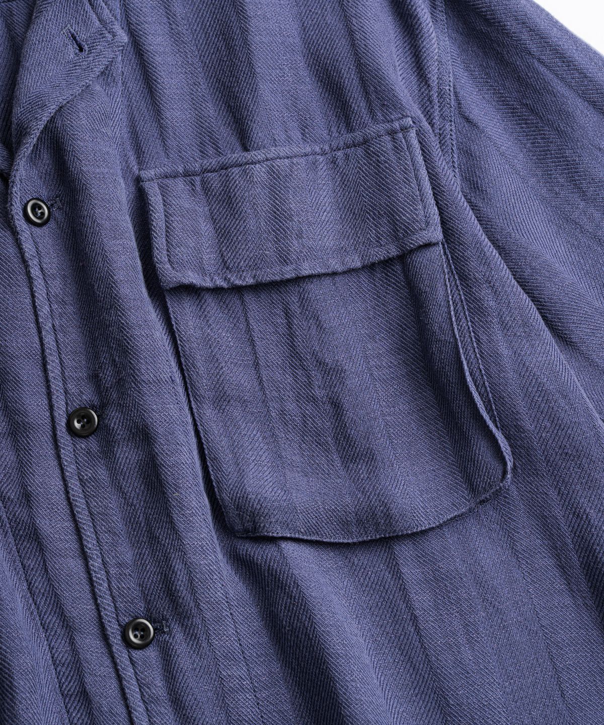 비헤비어(BEHEAVYER) DYED HBT LINEN M43 1/2 SHIRTS purple navy