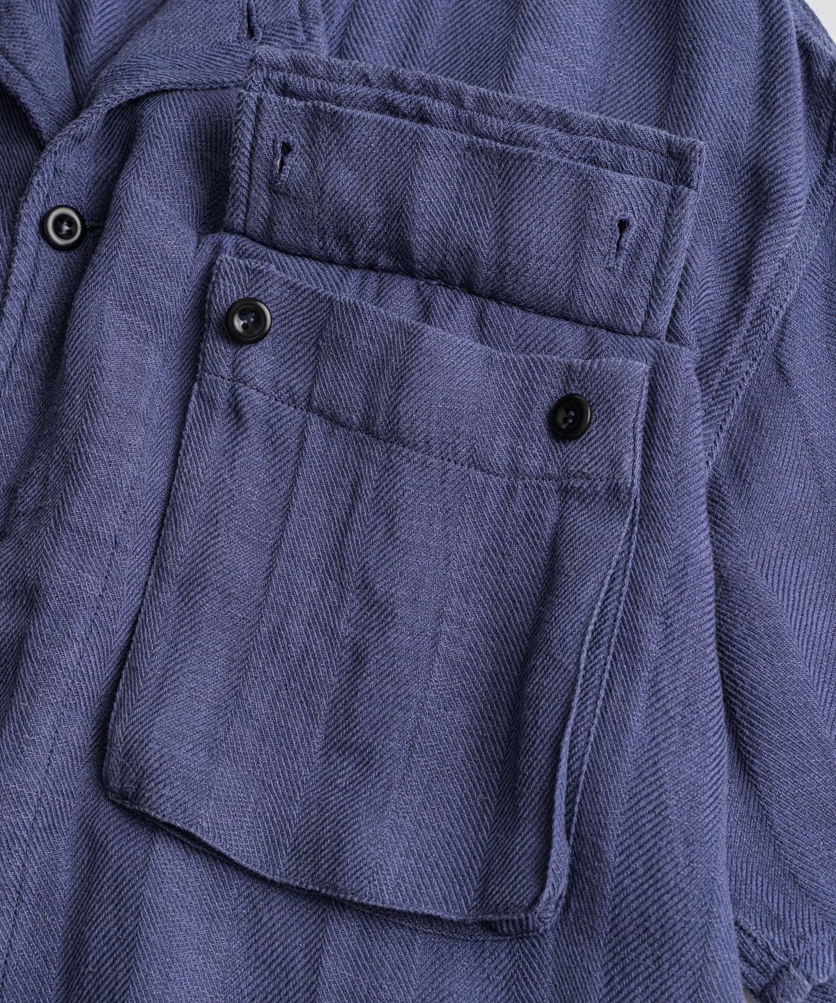 비헤비어(BEHEAVYER) DYED HBT LINEN M43 1/2 SHIRTS purple navy