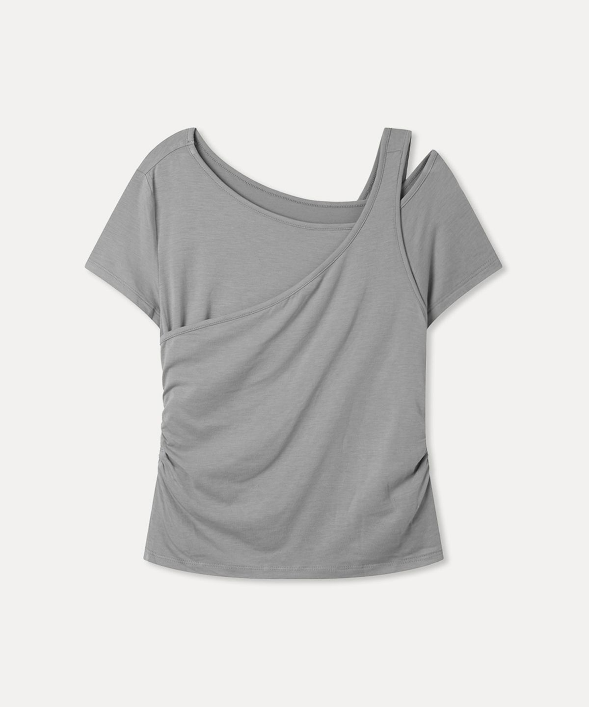 미쏘(MIXXO) 언발 레이어드 반팔 티셔츠_MIWHWG506A