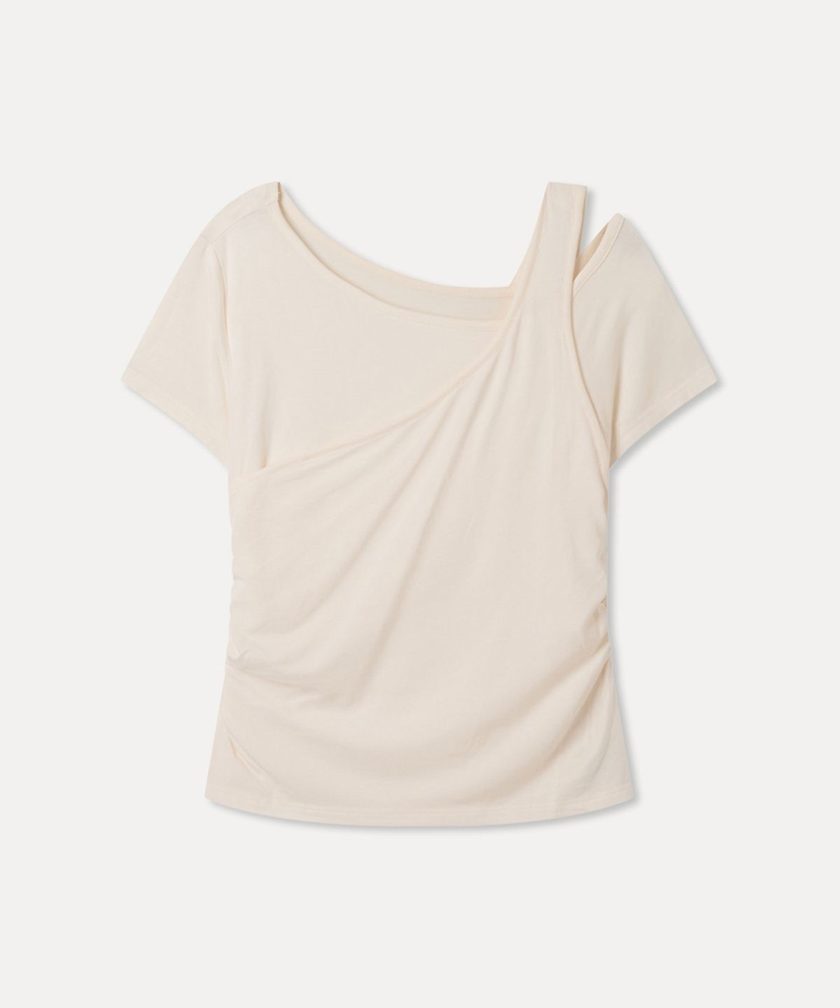 미쏘(MIXXO) 언발 레이어드 반팔 티셔츠_MIWHWG506A