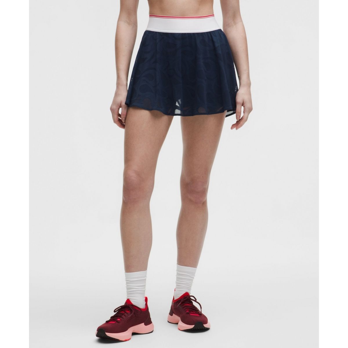 룰루레몬(LULULEMON) 페이즐리 메쉬 하이라이즈 테니스 스커트  CLBL WHT OXFD