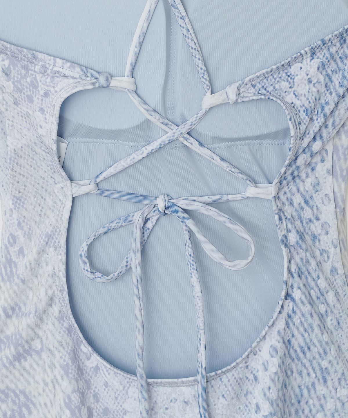 타입서비스(TYPESERVICE) Lace Print Backless Swimsuit [Blue]