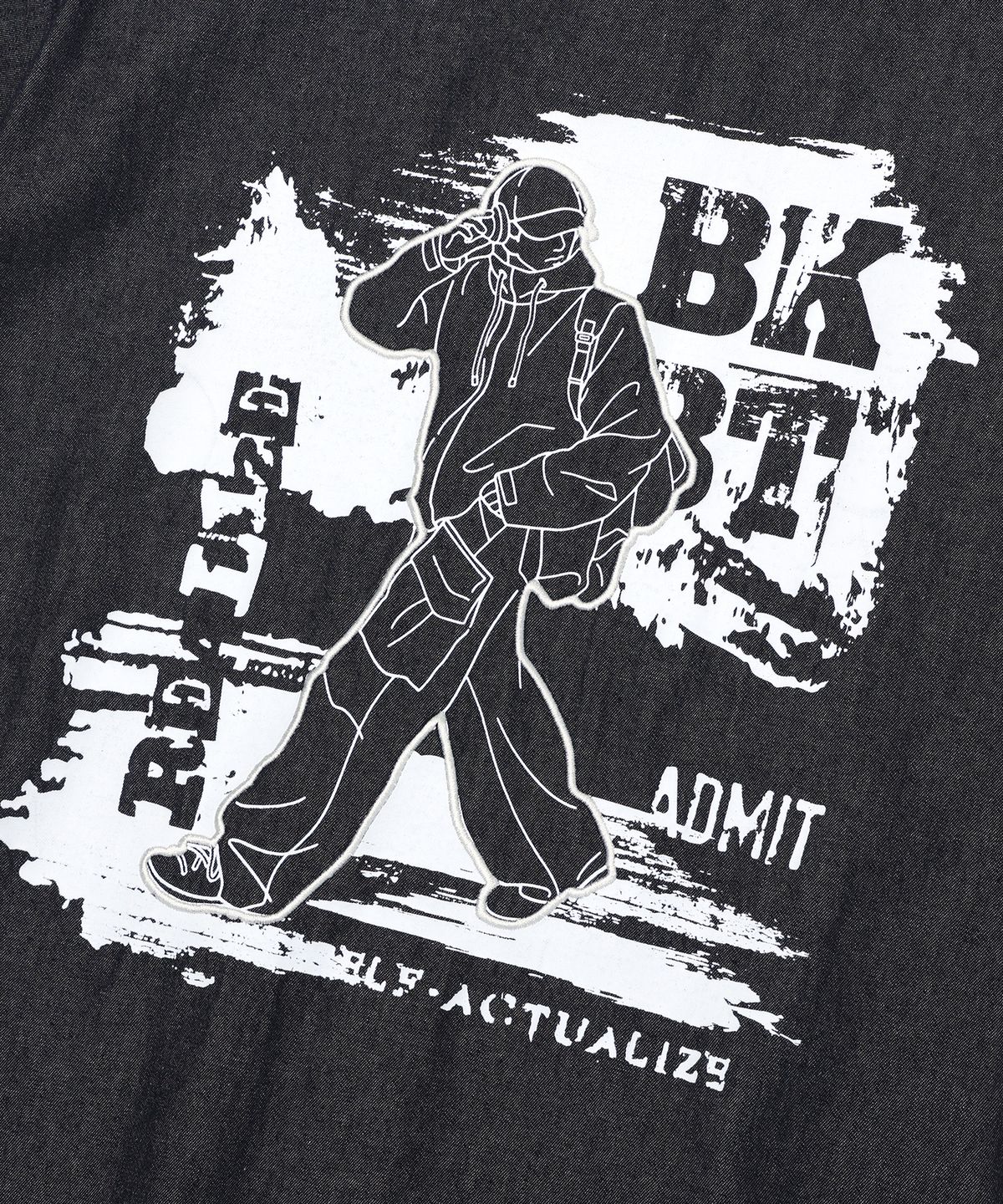 벙커버스터(BUNKERBUSTER) 드로잉 스티치 데님 반팔 셔츠 MQ2YU316_BLACK