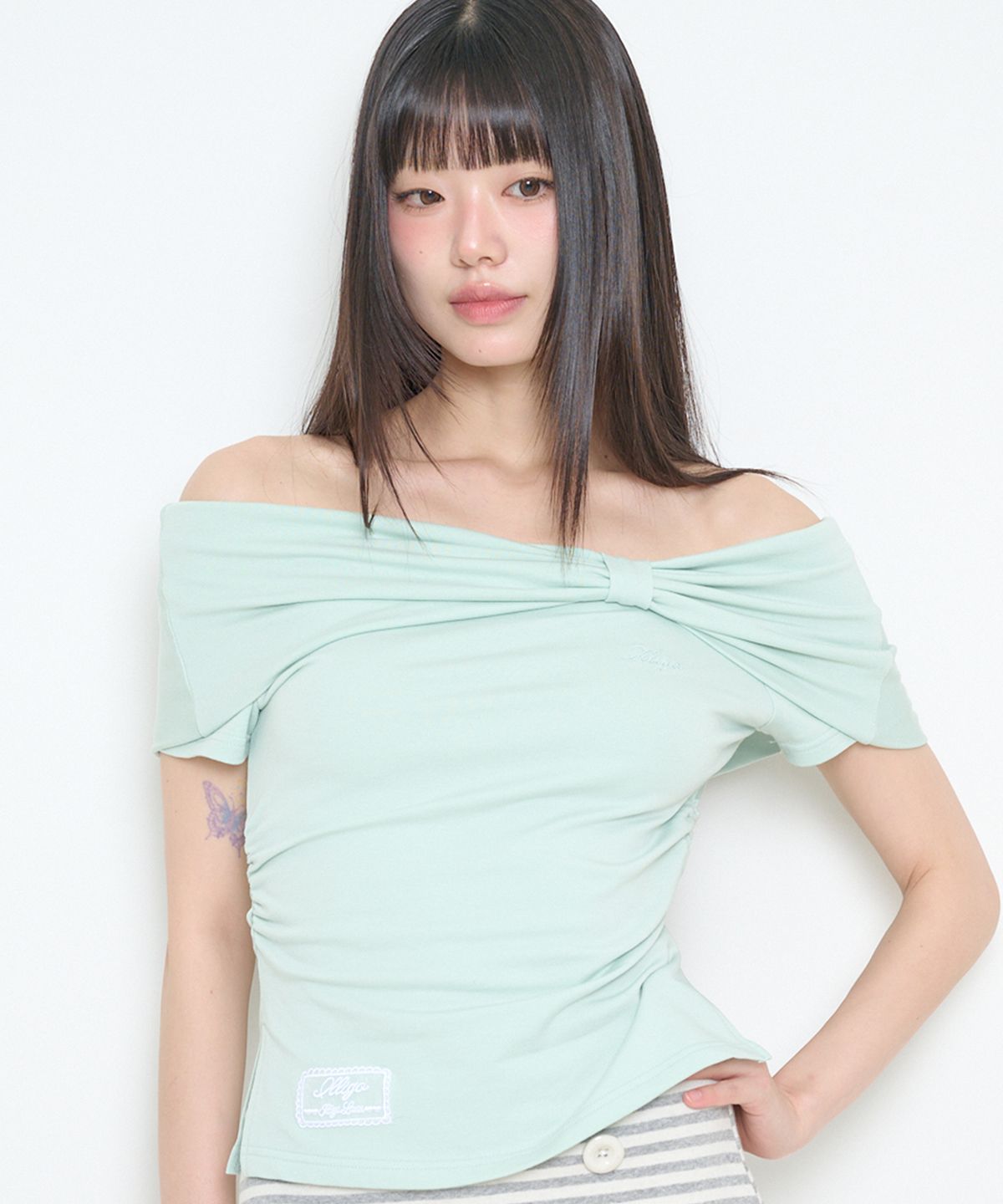 일리고(ILLIGO) 보우 오프숄더 티 민트