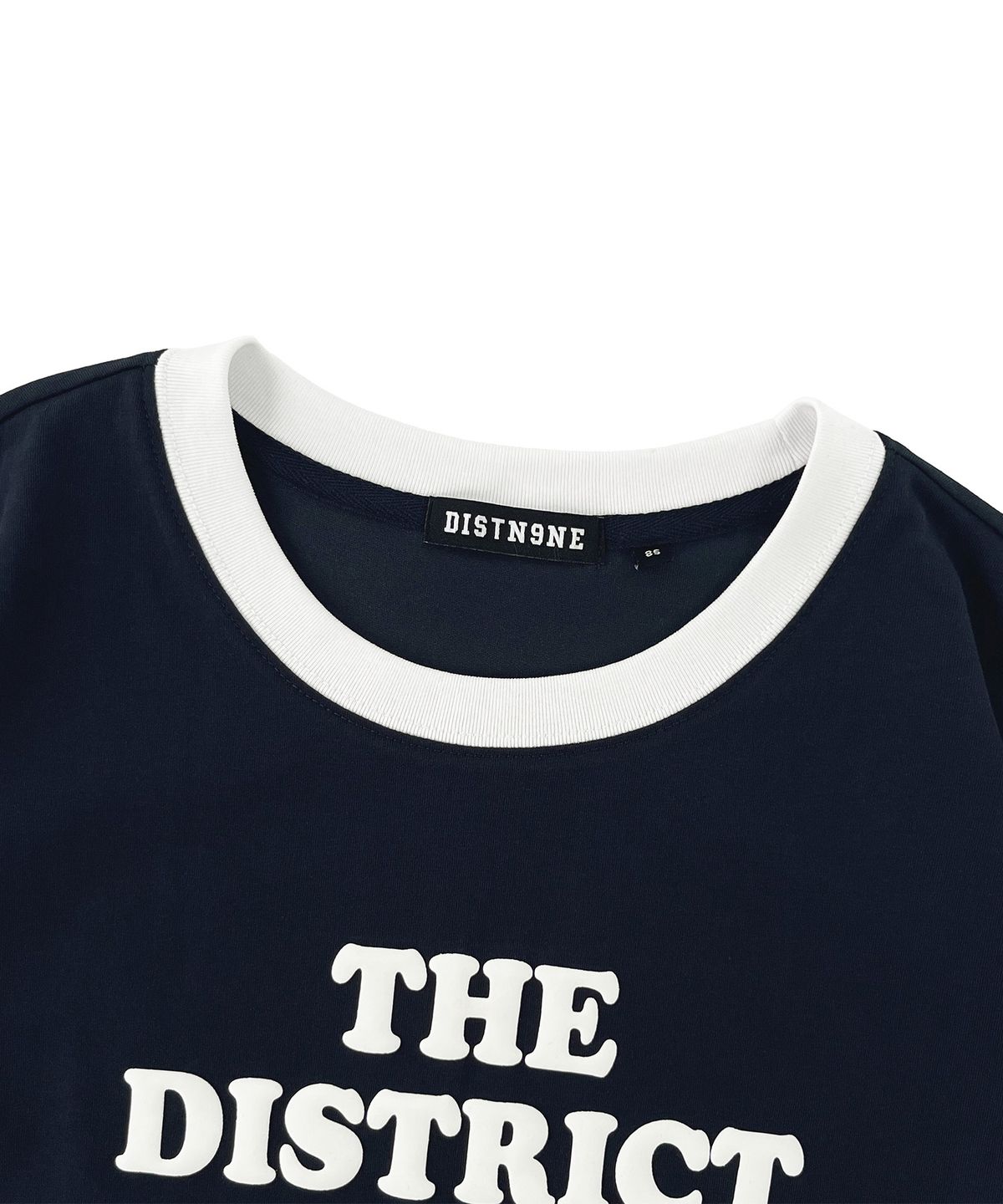 디스트나인(DISTN9NE) 우먼 링거 레터링 반팔티 LQ7TF424_DARK NAVY