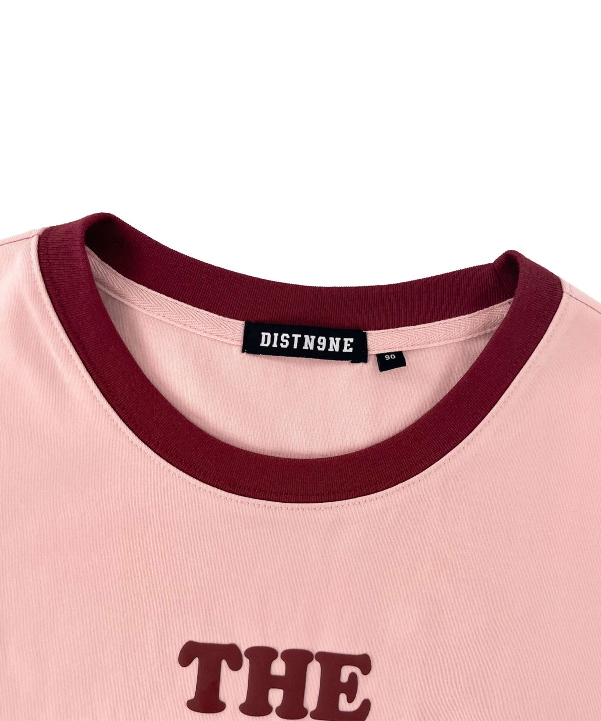 디스트나인(DISTN9NE) 우먼 링거 레터링 반팔티 LQ7TF424_LIGHT PINK