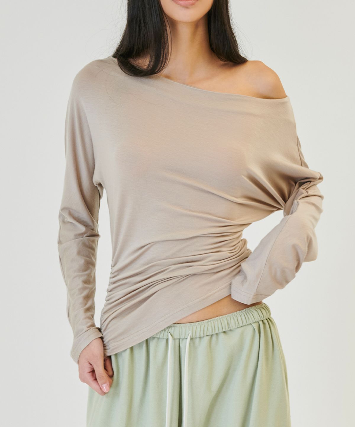 프로젝트 웨이브(PROJECT WAVE) Ten Shirring Off-Sleeved T-Shirt - 4 color
