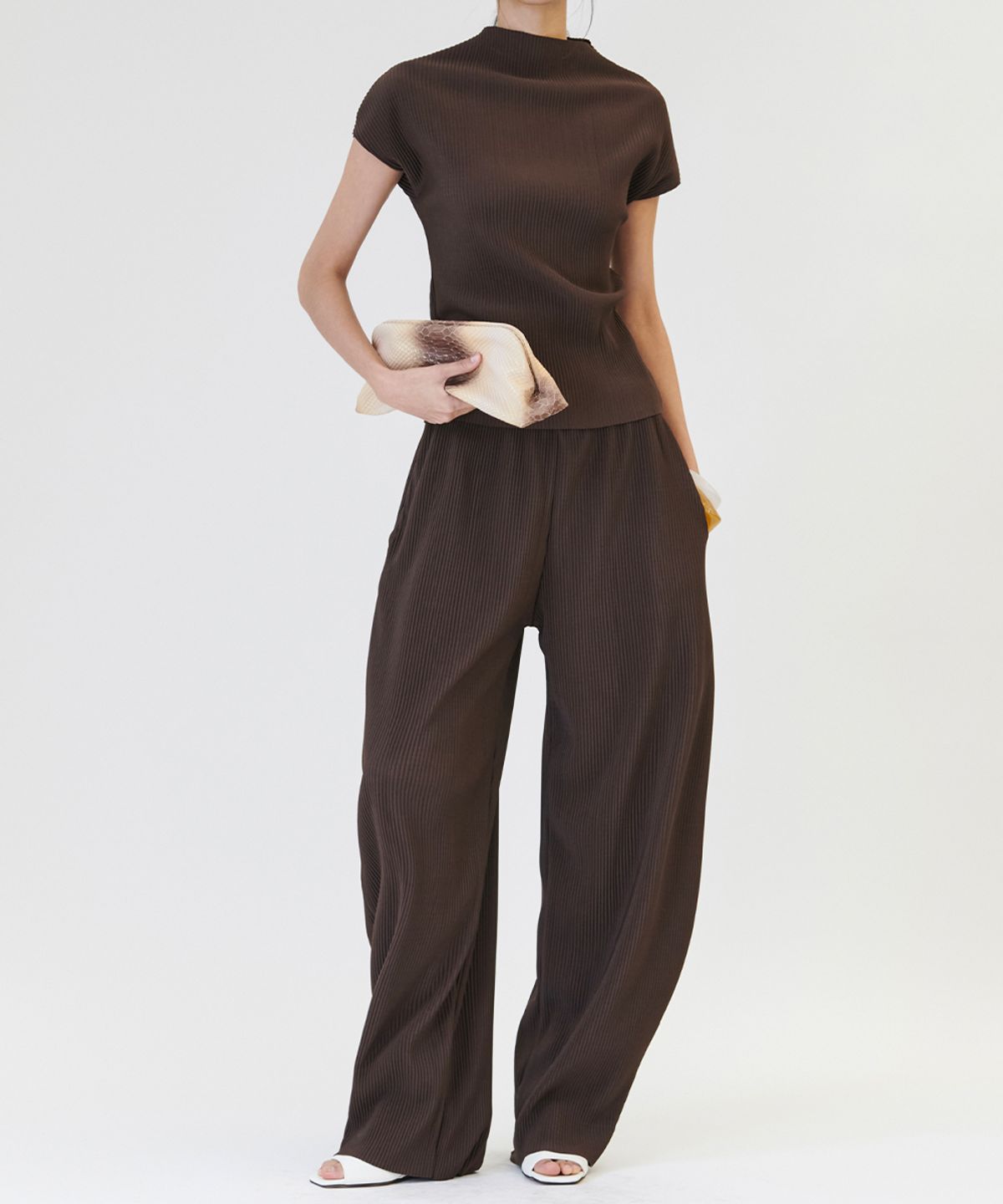 프로젝트 웨이브(PROJECT WAVE) Pleated Round Banding Pants [BROWN]