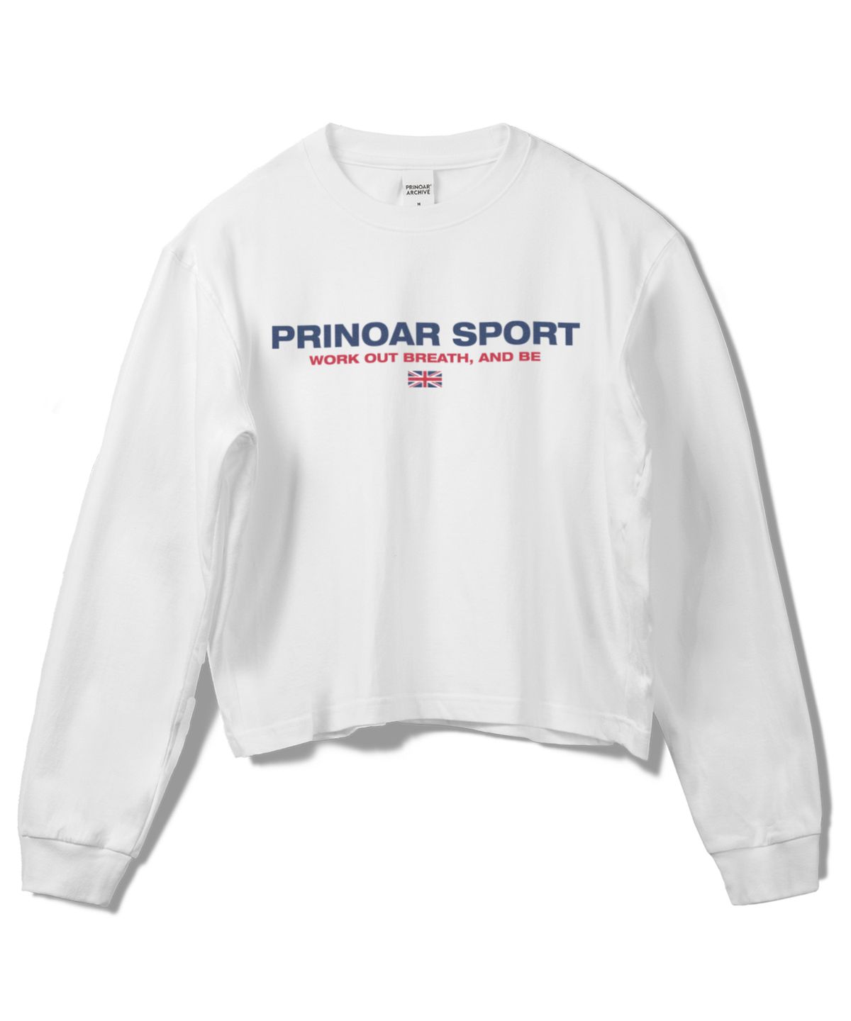 프리노어(PRINOAR) 스포츠 세미 크롭 긴팔 티셔츠 - 화이트