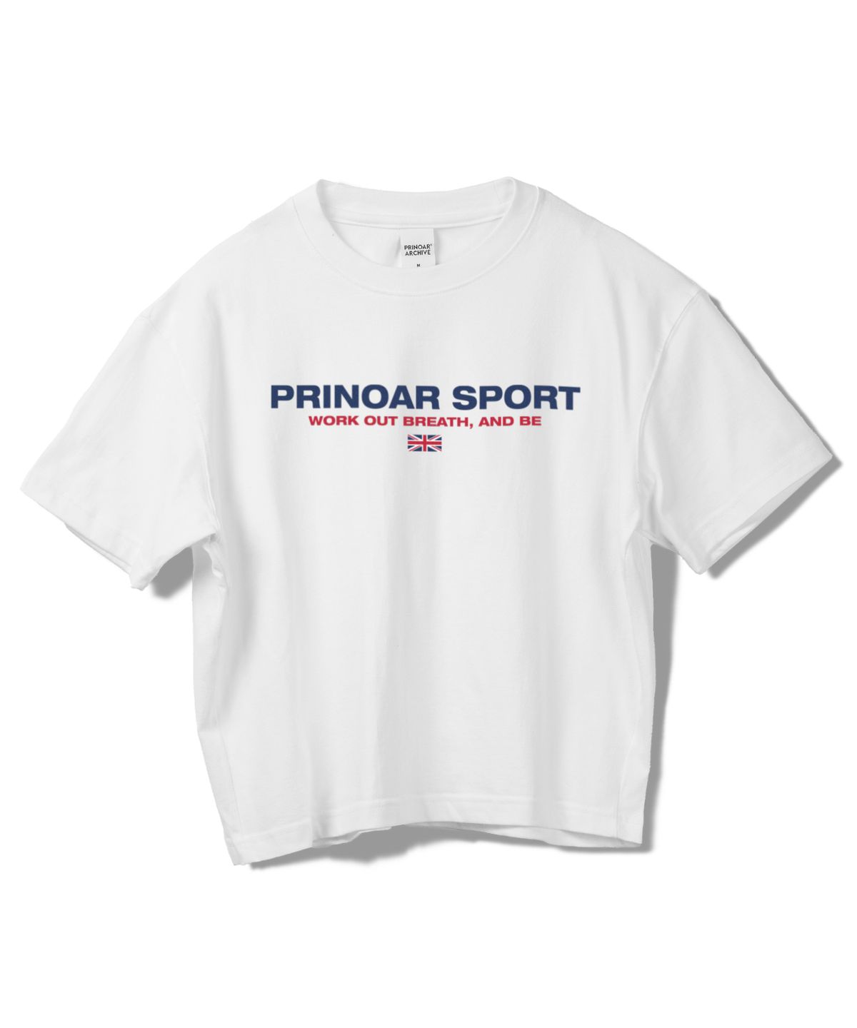프리노어(PRINOAR) 스포츠 세미 크롭 반팔 티셔츠 - 화이트