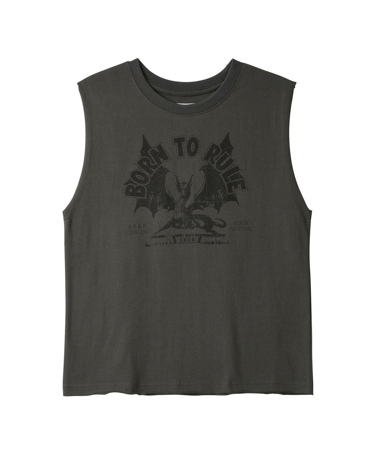 에르에르(ERER) Vintage Dragon Graphic Sleeveless Charcoal