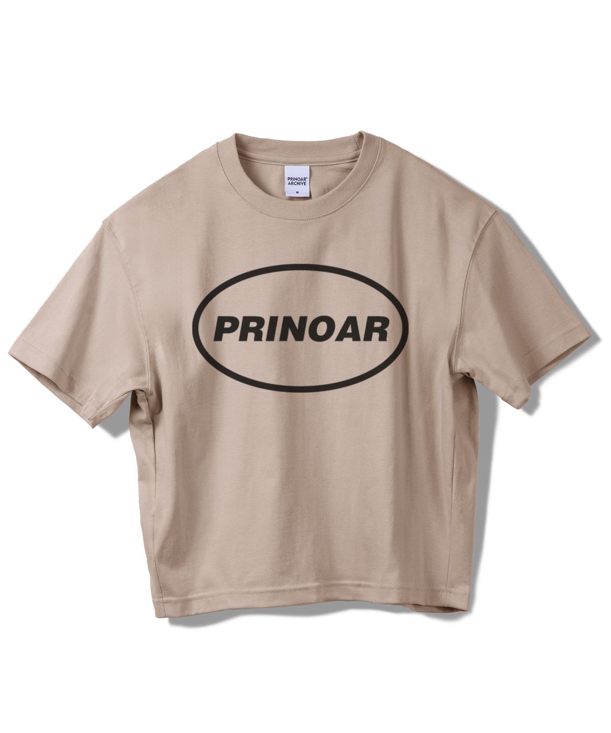 프리노어(PRINOAR) 서클 로고 세미 크롭 반팔 티셔츠 - 진저베이지