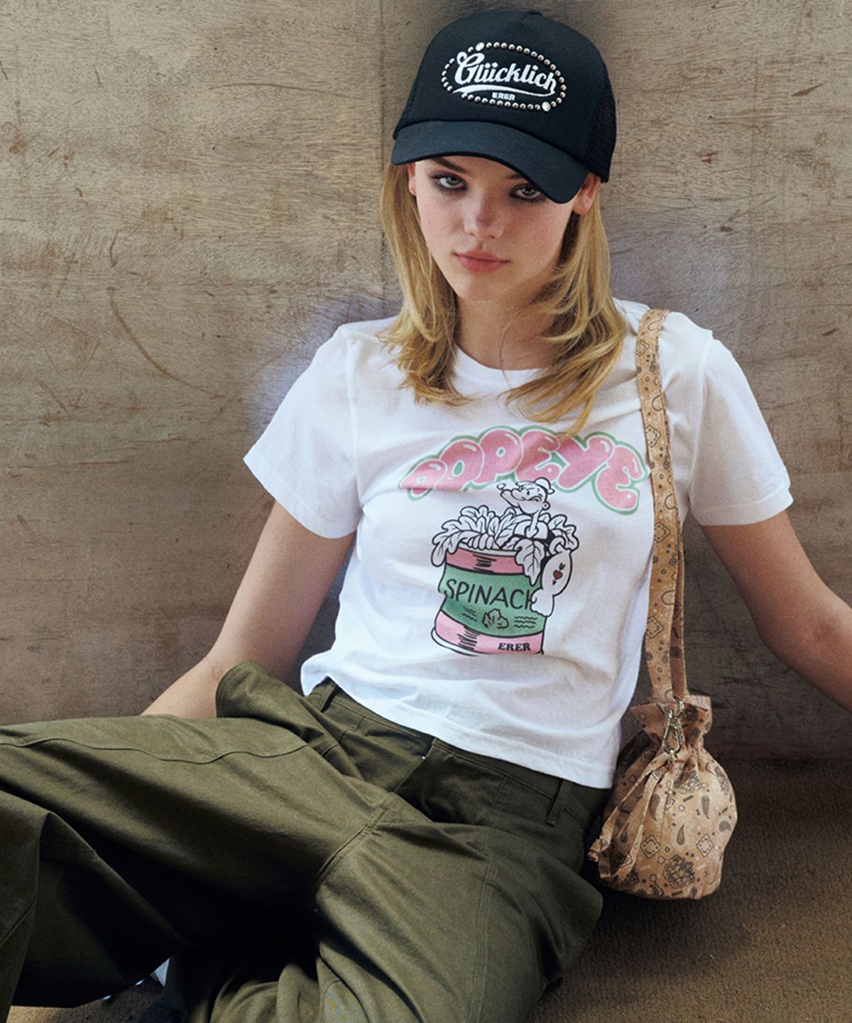 에르에르(ERER) Cropped Popeye Graphic T-Shirt White