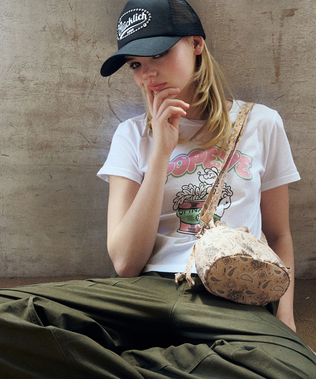 에르에르(ERER) Cropped Popeye Graphic T-Shirt White