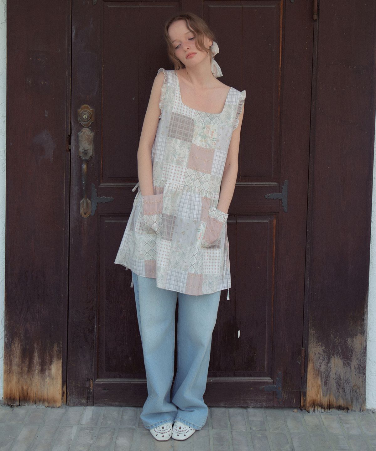 아우어노스텔지아(OURNOSTALGIA) Patchwork Apron Dress_Pink(OB6OP04)