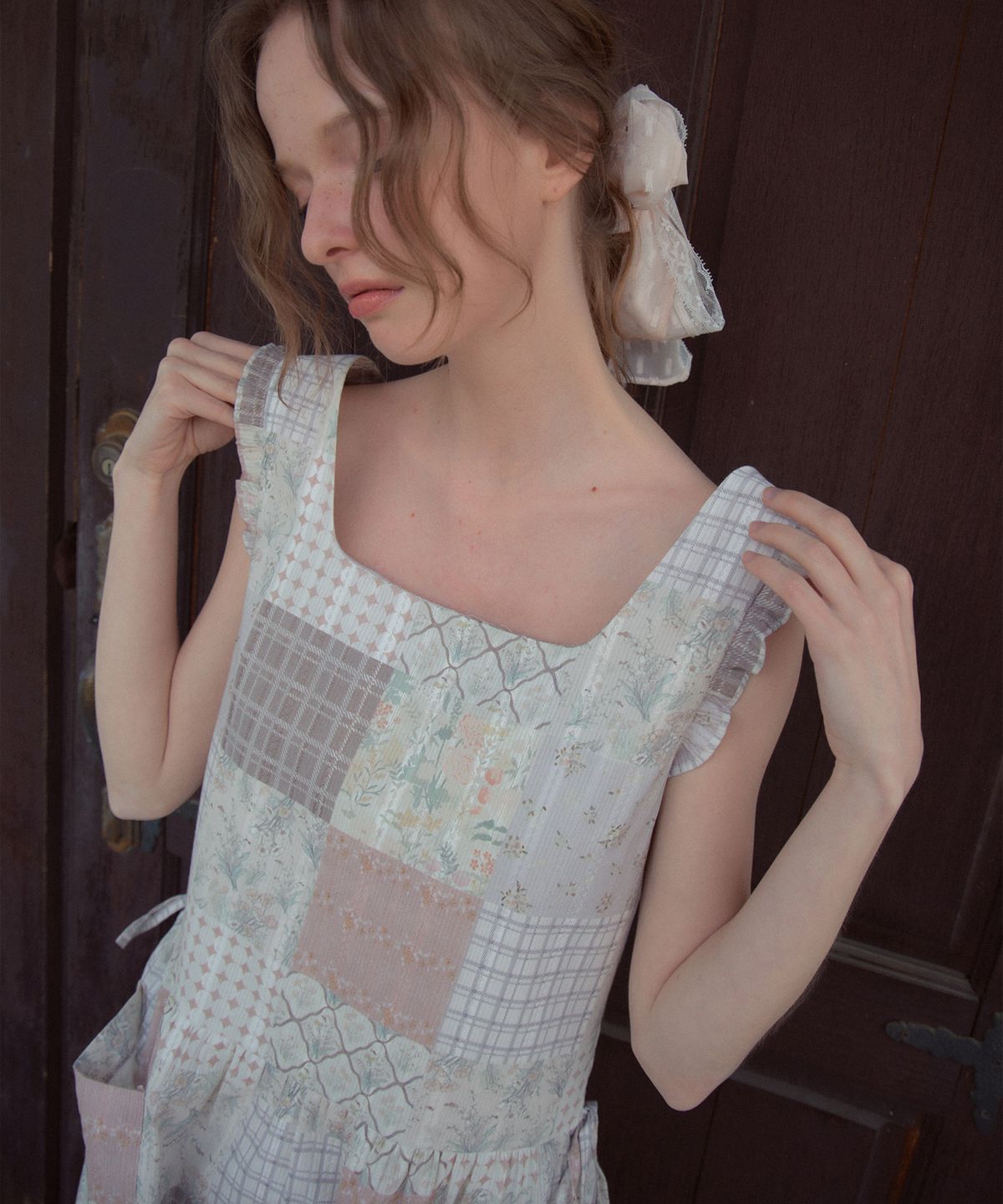 아우어노스텔지아(OURNOSTALGIA) Patchwork Apron Dress_Pink(OB6OP04)