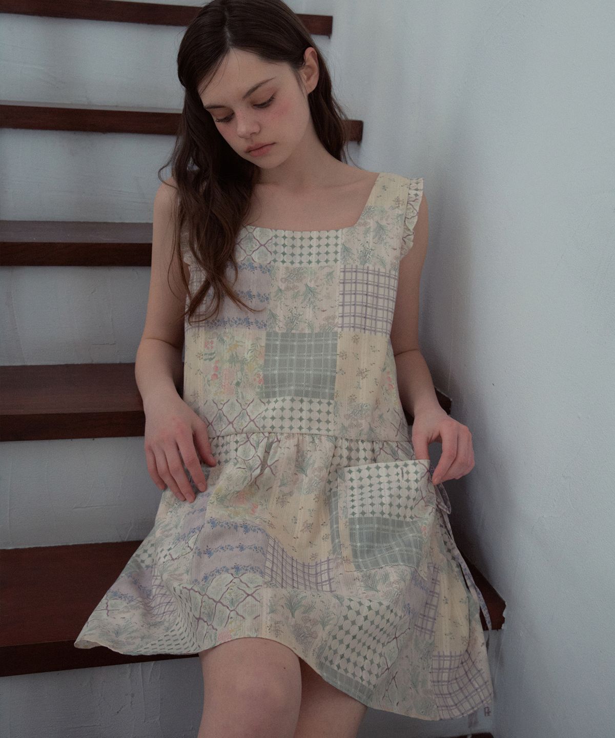 아우어노스텔지아(OURNOSTALGIA) Patchwork Apron Dress_Light Purple(OB6OP04)