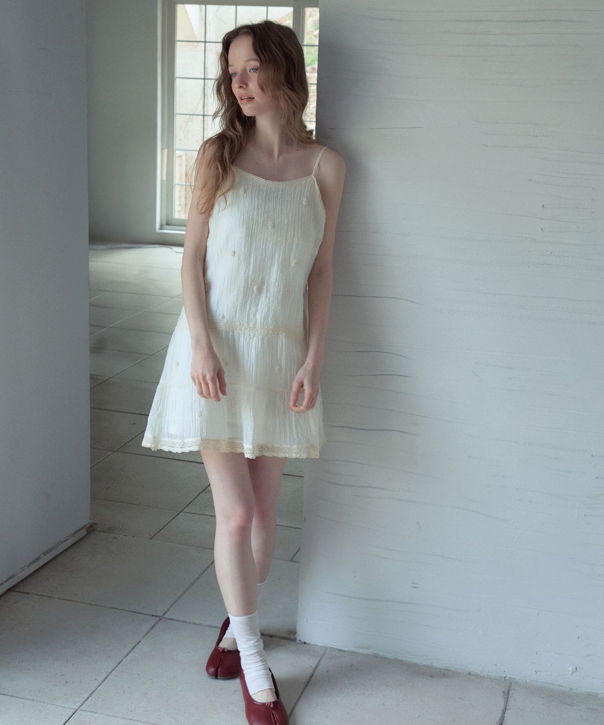아우어노스텔지아(OURNOSTALGIA) Boucle Flower Tiered Dress_Ivory(OB6OP06)