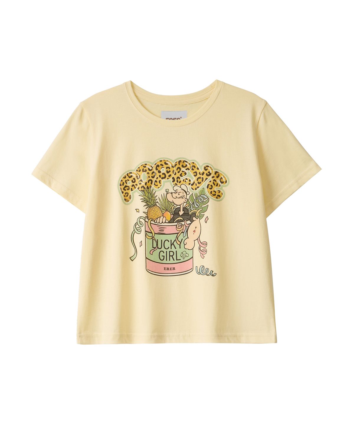 에르에르(ERER) Cropped Leopard Popeye Graphic T-Shirt Yellow