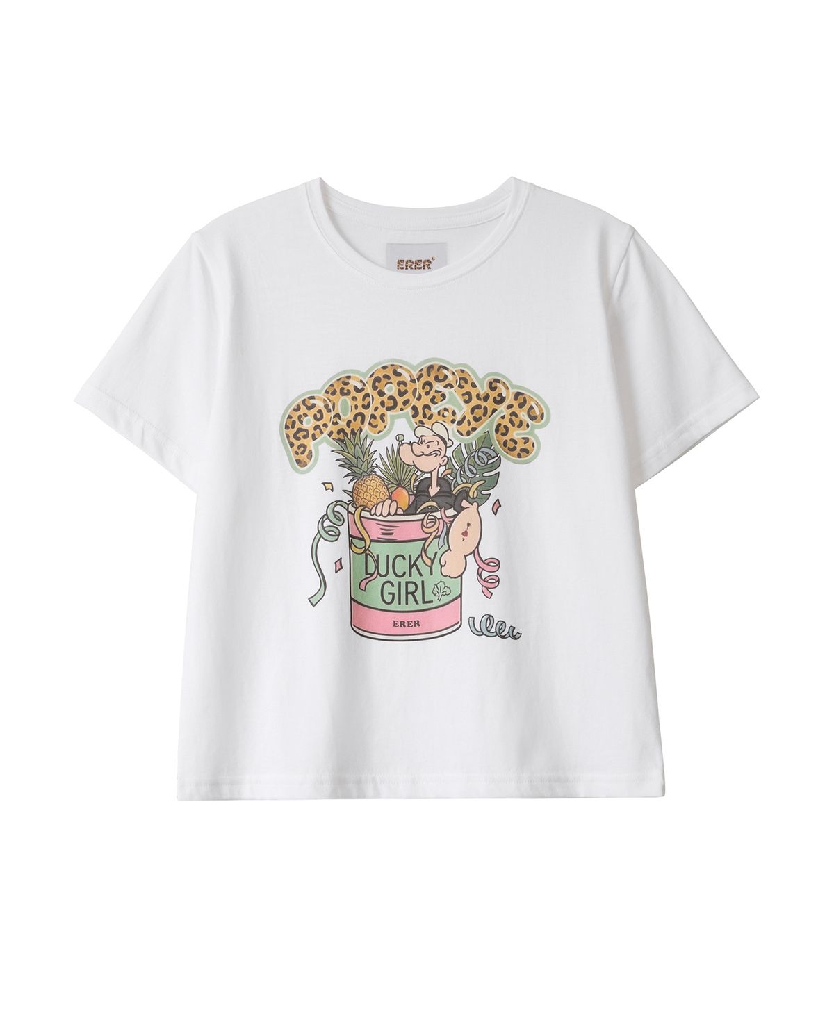 에르에르(ERER) Cropped Leopard Popeye Graphic T-Shirt White