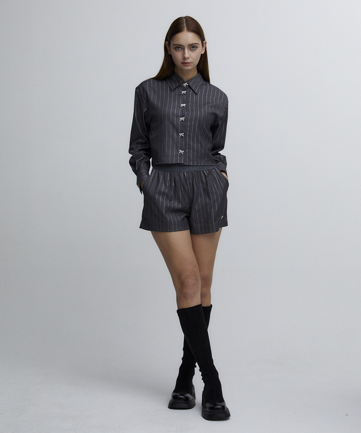 알리에나(ALIENAR) Glitter Stripe shirts+shorts SET