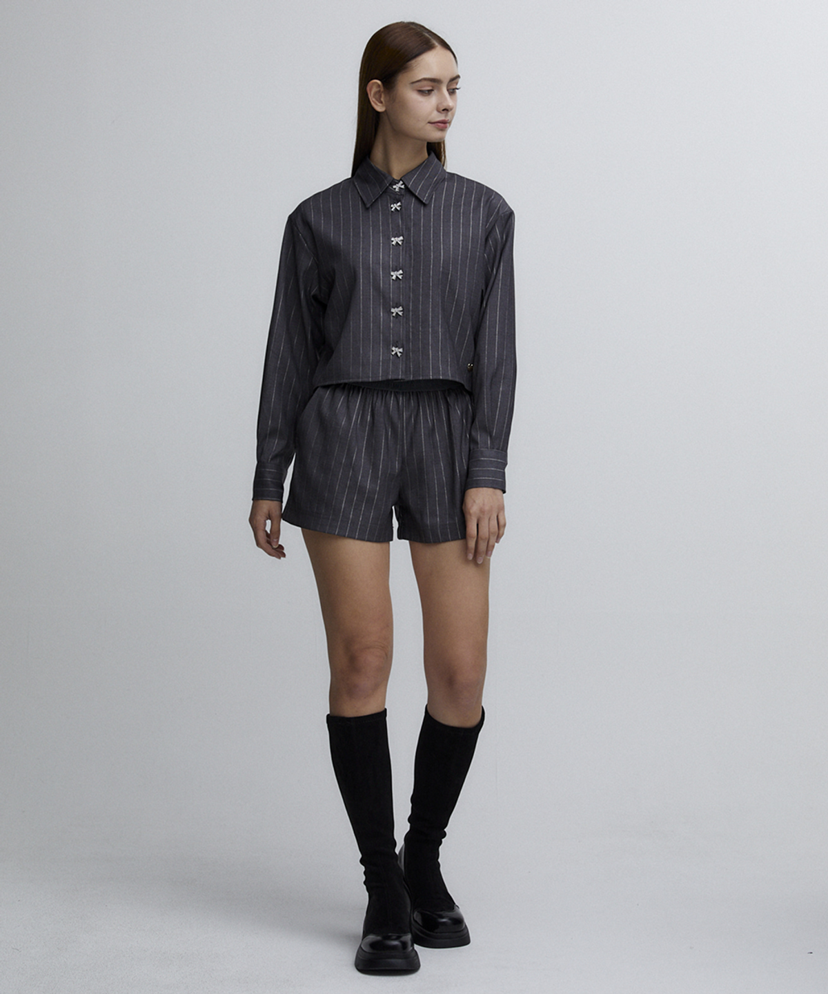 알리에나(ALIENAR) Glitter Stripe shirts+shorts SET