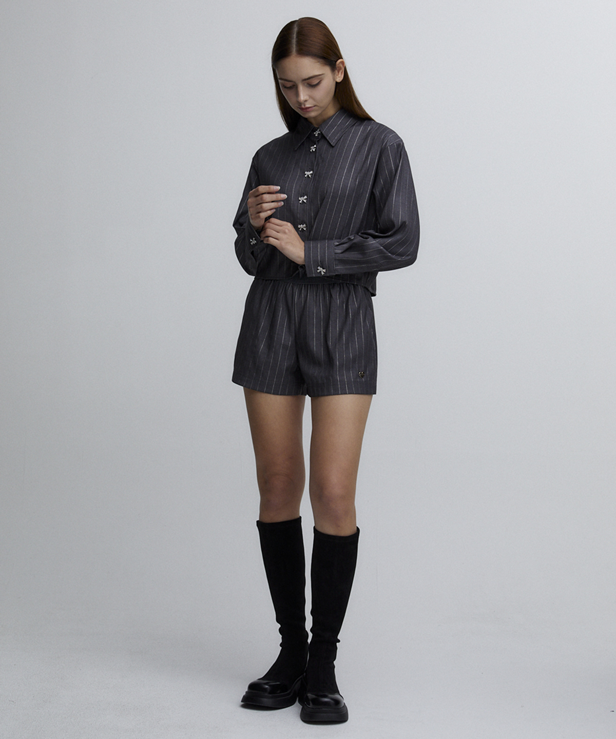알리에나(ALIENAR) Glitter Stripe shirts+shorts SET