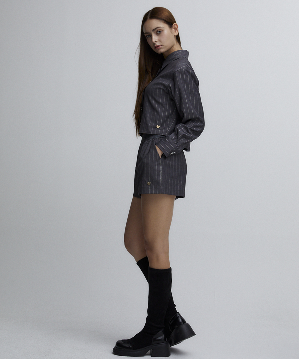 알리에나(ALIENAR) Glitter Stripe shirts+shorts SET