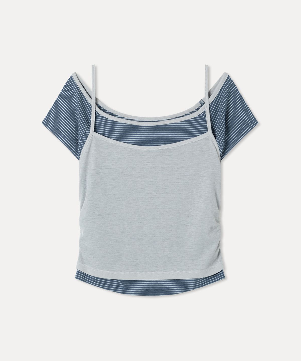 미쏘(MIXXO) 배색 레이어드 반팔 티셔츠_MIWHWG703A